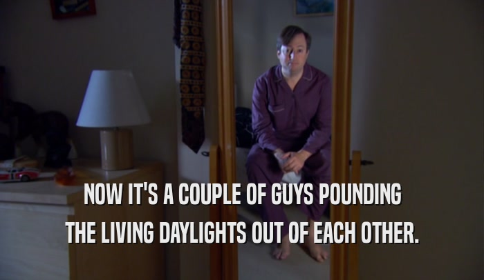 NOW IT'S A COUPLE OF GUYS POUNDING THE LIVING DAYLIGHTS OUT OF EACH OTHER. 