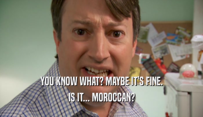 YOU KNOW WHAT? MAYBE IT'S FINE. IS IT... MOROCCAN? 
