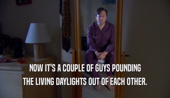 NOW IT'S A COUPLE OF GUYS POUNDING THE LIVING DAYLIGHTS OUT OF EACH OTHER. 