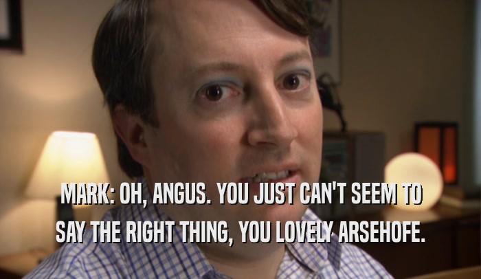MARK: OH, ANGUS. YOU JUST CAN'T SEEM TO SAY THE RIGHT THING, YOU LOVELY ARSEHOFE. 