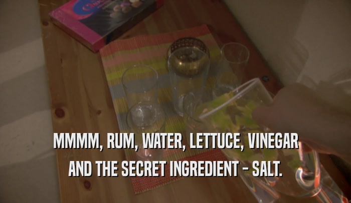 MMMM, RUM, WATER, LETTUCE, VINEGAR AND THE SECRET INGREDIENT - SALT. 