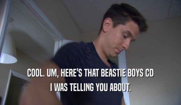 COOL. UM, HERE'S THAT BEASTIE BOYS CD I WAS TELLING YOU ABOUT. 