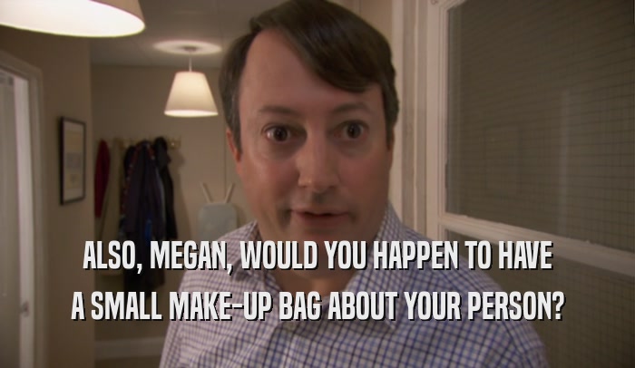 ALSO, MEGAN, WOULD YOU HAPPEN TO HAVE A SMALL MAKE-UP BAG ABOUT YOUR PERSON? 