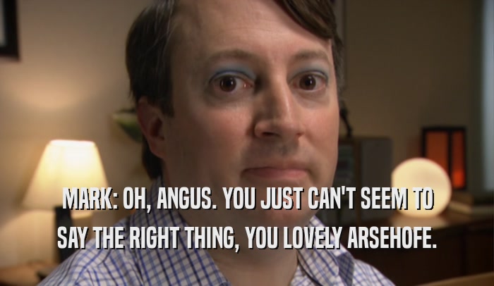MARK: OH, ANGUS. YOU JUST CAN'T SEEM TO SAY THE RIGHT THING, YOU LOVELY ARSEHOFE. 
