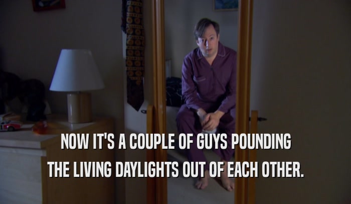 NOW IT'S A COUPLE OF GUYS POUNDING THE LIVING DAYLIGHTS OUT OF EACH OTHER. 