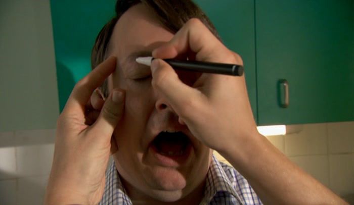 RIGHT, THEN, HOLD STILL. COME ON, MARK.  