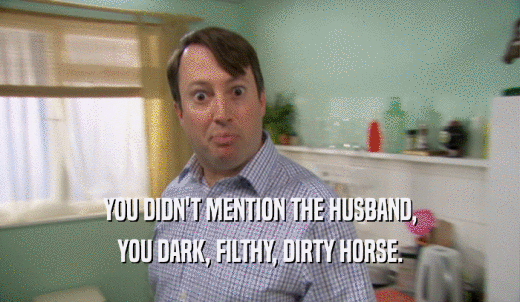 YOU DIDN'T MENTION THE HUSBAND, YOU DARK, FILTHY, DIRTY HORSE. 