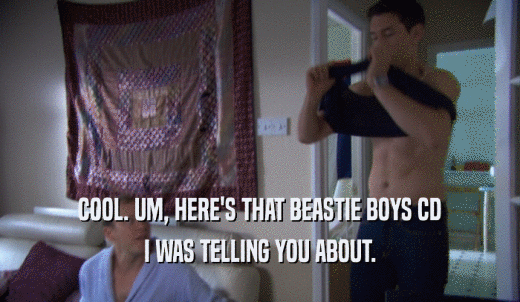 COOL. UM, HERE'S THAT BEASTIE BOYS CD I WAS TELLING YOU ABOUT. 
