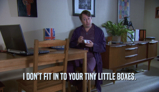 I DON'T FIT IN TO YOUR TINY LITTLE BOXES.  