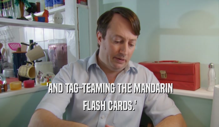'AND TAG-TEAMING THE MANDARIN FLASH CARDS.' 