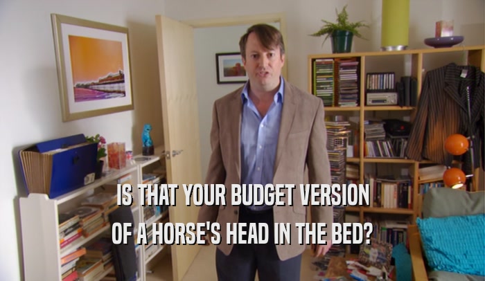 IS THAT YOUR BUDGET VERSION OF A HORSE'S HEAD IN THE BED? 