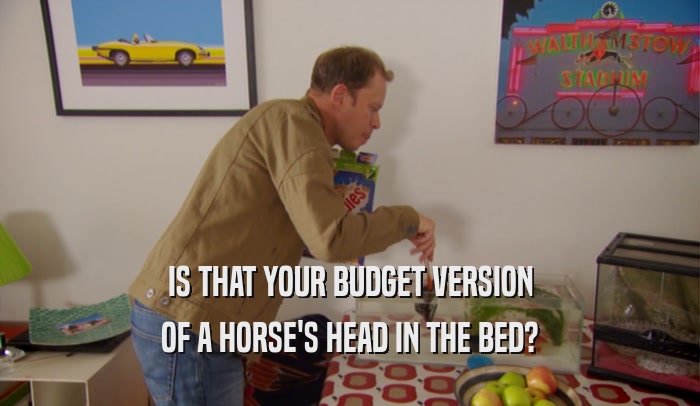 IS THAT YOUR BUDGET VERSION OF A HORSE'S HEAD IN THE BED? 