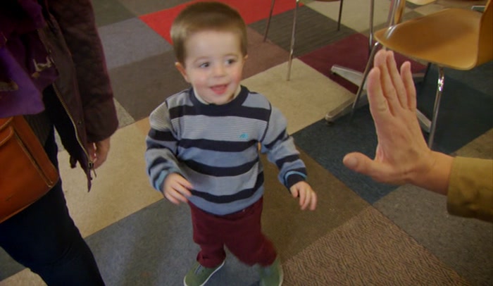 HEY THERE, LITTLE GUY! HIGH-FIVE! 'UGH, THE HIGH-FIVE. 