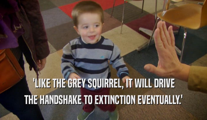 'LIKE THE GREY SQUIRREL, IT WILL DRIVE THE HANDSHAKE TO EXTINCTION EVENTUALLY.' 
