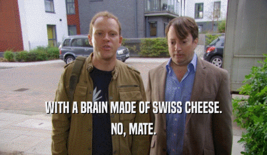 WITH A BRAIN MADE OF SWISS CHEESE. NO, MATE. 