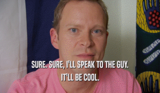 SURE. SURE, I'LL SPEAK TO THE GUY. IT'LL BE COOL. 
