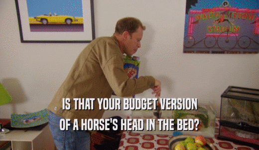 IS THAT YOUR BUDGET VERSION OF A HORSE'S HEAD IN THE BED? 