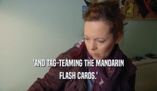 'AND TAG-TEAMING THE MANDARIN FLASH CARDS.' 