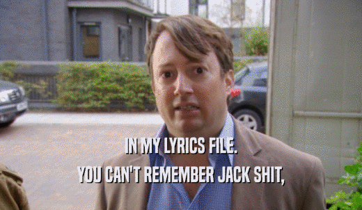 IN MY LYRICS FILE. YOU CAN'T REMEMBER JACK SHIT, 