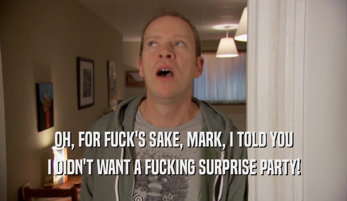 OH, FOR FUCK'S SAKE, MARK, I TOLD YOU I DIDN'T WANT A FUCKING SURPRISE PARTY! 
