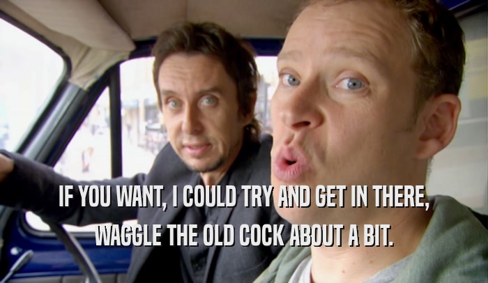 IF YOU WANT, I COULD TRY AND GET IN THERE, WAGGLE THE OLD COCK ABOUT A BIT. 