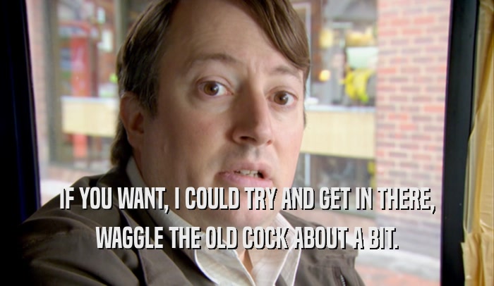 IF YOU WANT, I COULD TRY AND GET IN THERE, WAGGLE THE OLD COCK ABOUT A BIT. 