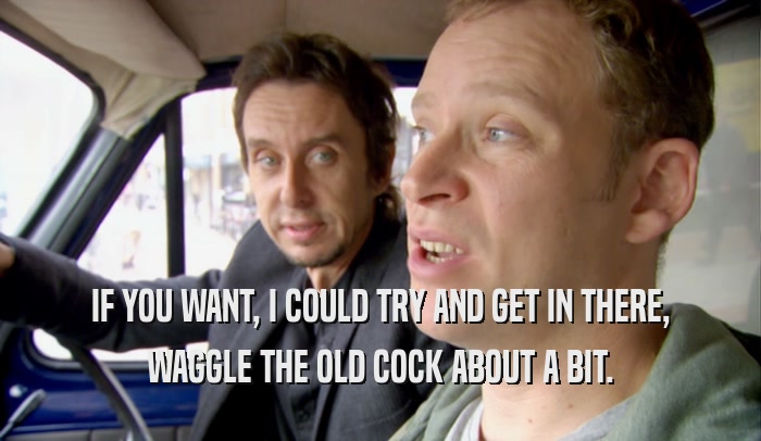 IF YOU WANT, I COULD TRY AND GET IN THERE, WAGGLE THE OLD COCK ABOUT A BIT. 