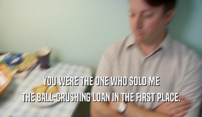 YOU WERE THE ONE WHO SOLD ME THE BALL-CRUSHING LOAN IN THE FIRST PLACE. 