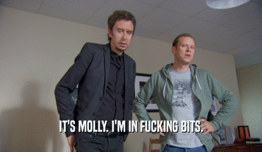 IT'S MOLLY. I'M IN FUCKING BITS.  