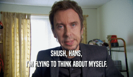 SHUSH, HANS, I'M FLYING TO THINK ABOUT MYSELF. 
