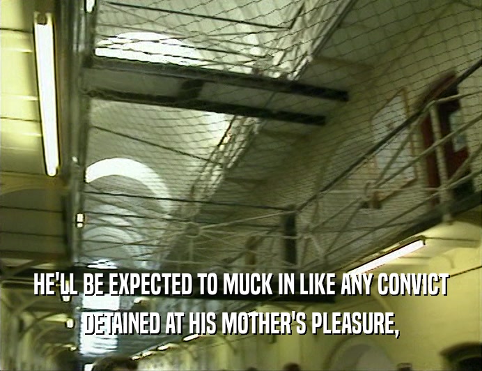 HE'LL BE EXPECTED TO MUCK IN LIKE ANY CONVICT
 DETAINED AT HIS MOTHER'S PLEASURE,
 