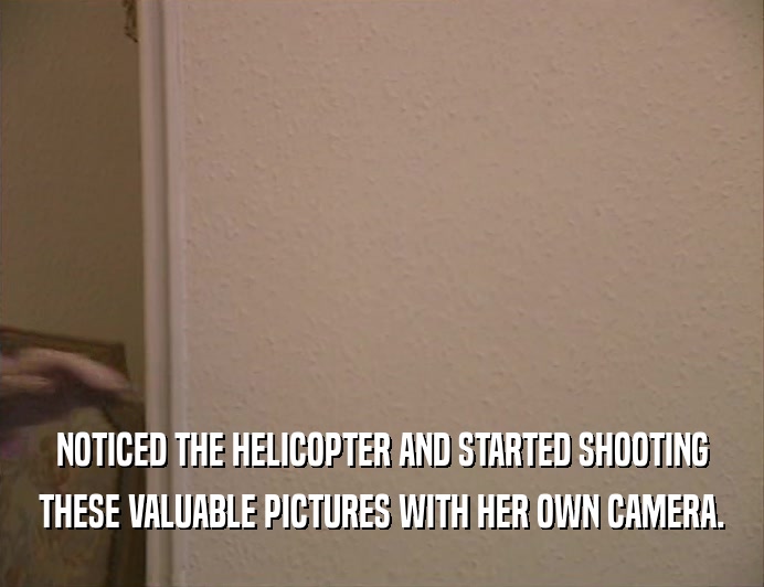 NOTICED THE HELICOPTER AND STARTED SHOOTING
 THESE VALUABLE PICTURES WITH HER OWN CAMERA.
 