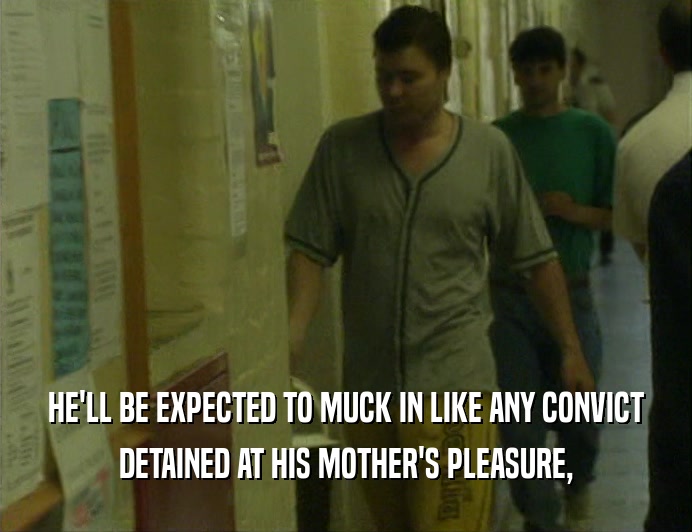 HE'LL BE EXPECTED TO MUCK IN LIKE ANY CONVICT
 DETAINED AT HIS MOTHER'S PLEASURE,
 