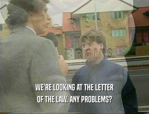 WE'RE LOOKING AT THE LETTER
 OF THE LAW. ANY PROBLEMS?
 