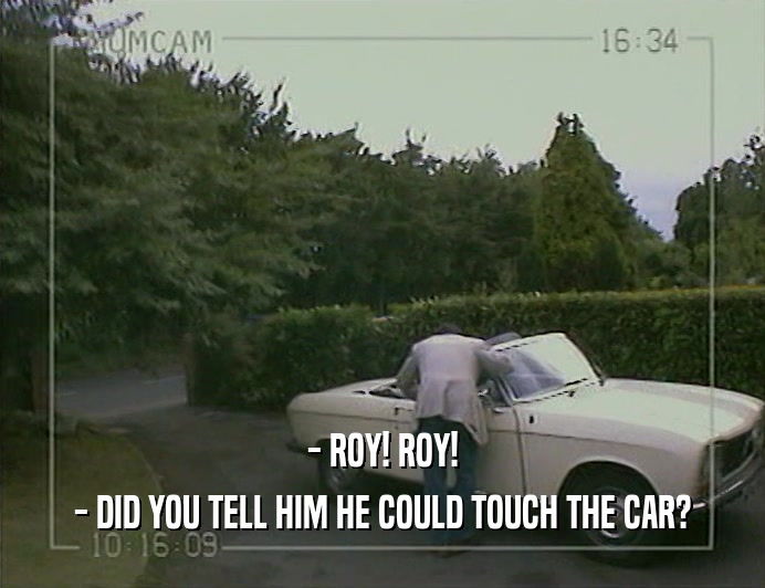 - ROY! ROY!
 - DID YOU TELL HIM HE COULD TOUCH THE CAR?
 