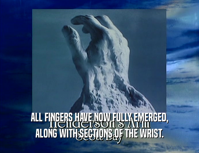 ALL FINGERS HAVE NOW FULLY EMERGED, ALONG WITH SECTIONS OF THE WRIST. 