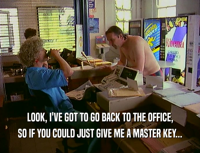 LOOK, I'VE GOT TO GO BACK TO THE OFFICE,
 SO IF YOU COULD JUST GIVE ME A MASTER KEY...
 