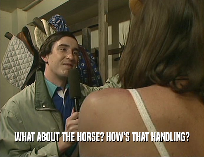 WHAT ABOUT THE HORSE? HOW'S THAT HANDLING?
  