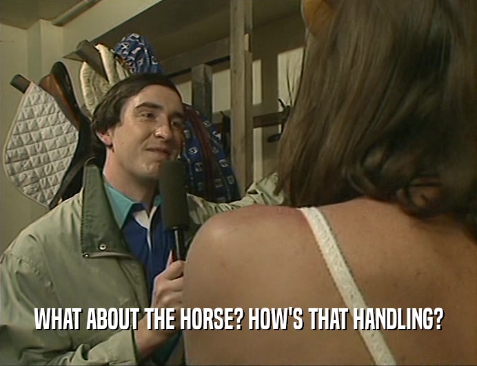 WHAT ABOUT THE HORSE? HOW'S THAT HANDLING?  