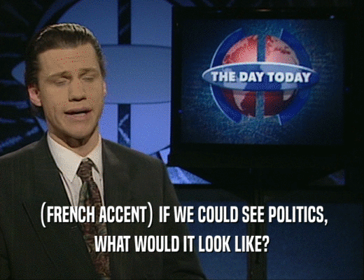 (FRENCH ACCENT) IF WE COULD SEE POLITICS,
 WHAT WOULD IT LOOK LIKE?
 