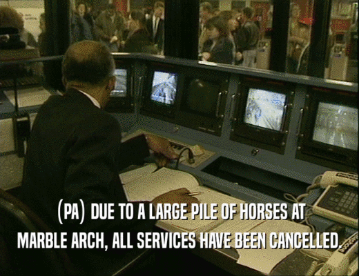 (PA) DUE TO A LARGE PILE OF HORSES AT
 MARBLE ARCH, ALL SERVICES HAVE BEEN CANCELLED.
 