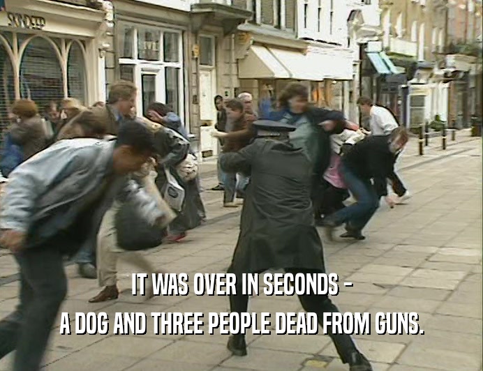 IT WAS OVER IN SECONDS -
 A DOG AND THREE PEOPLE DEAD FROM GUNS.
 
