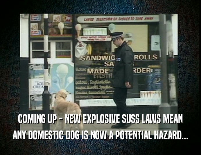 COMING UP - NEW EXPLOSIVE SUSS LAWS MEAN
 ANY DOMESTIC DOG IS NOW A POTENTIAL HAZARD...
 