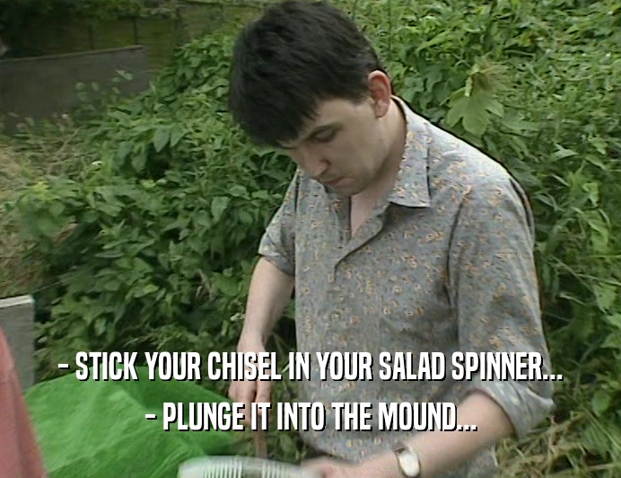- STICK YOUR CHISEL IN YOUR SALAD SPINNER...
 - PLUNGE IT INTO THE MOUND...
 