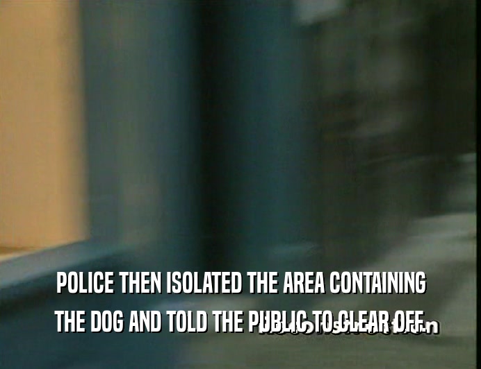 POLICE THEN ISOLATED THE AREA CONTAINING
 THE DOG AND TOLD THE PUBLIC TO CLEAR OFF.
 