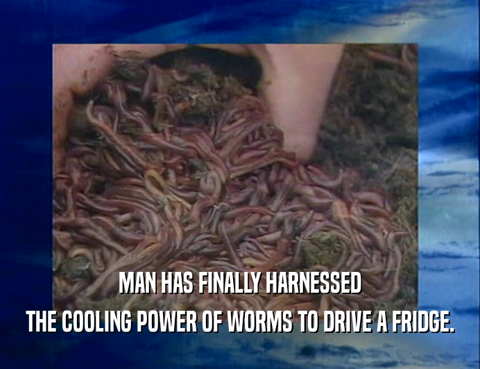 MAN HAS FINALLY HARNESSED THE COOLING POWER OF WORMS TO DRIVE A FRIDGE. 