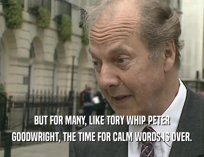 BUT FOR MANY, LIKE TORY WHIP PETER
 GOODWRIGHT, THE TIME FOR CALM WORDS IS OVER.
 