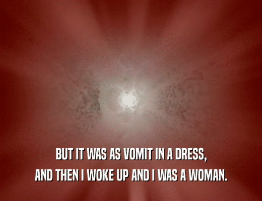 BUT IT WAS AS VOMIT IN A DRESS,
 AND THEN I WOKE UP AND I WAS A WOMAN.
 