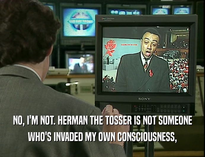 NO, I'M NOT. HERMAN THE TOSSER IS NOT SOMEONE
 WHO'S INVADED MY OWN CONSCIOUSNESS,
 