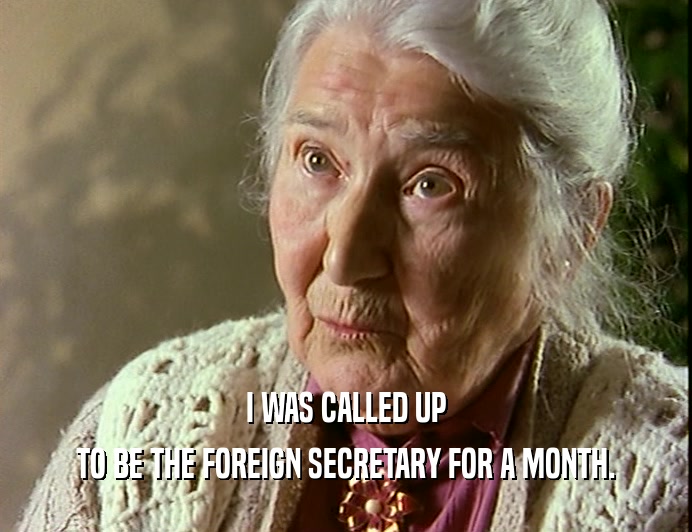 I WAS CALLED UP TO BE THE FOREIGN SECRETARY FOR A MONTH. 